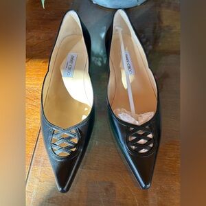 Jimmy Choo Black Leather Cutout Flats  New